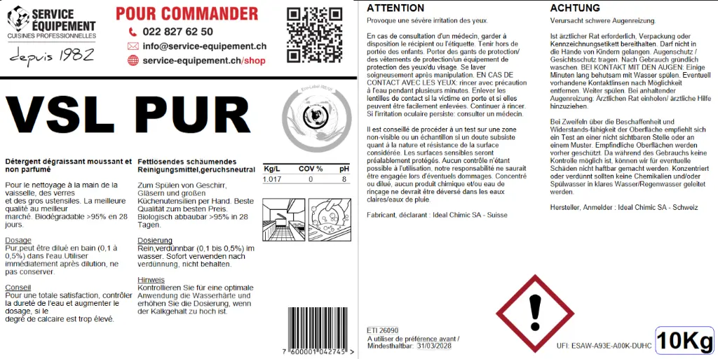 VSL PUR mains cuisines profesionnelles
