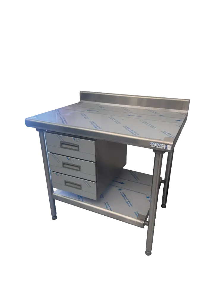 TABLE ADOSSÉ AVEC ETAGÈRE BASSE et TIROIRS 