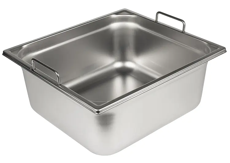 BAC GASTRONORME PLEIN INOX - AVEC ANSES FIXES - GN 2/3 - Hauteur 15cm