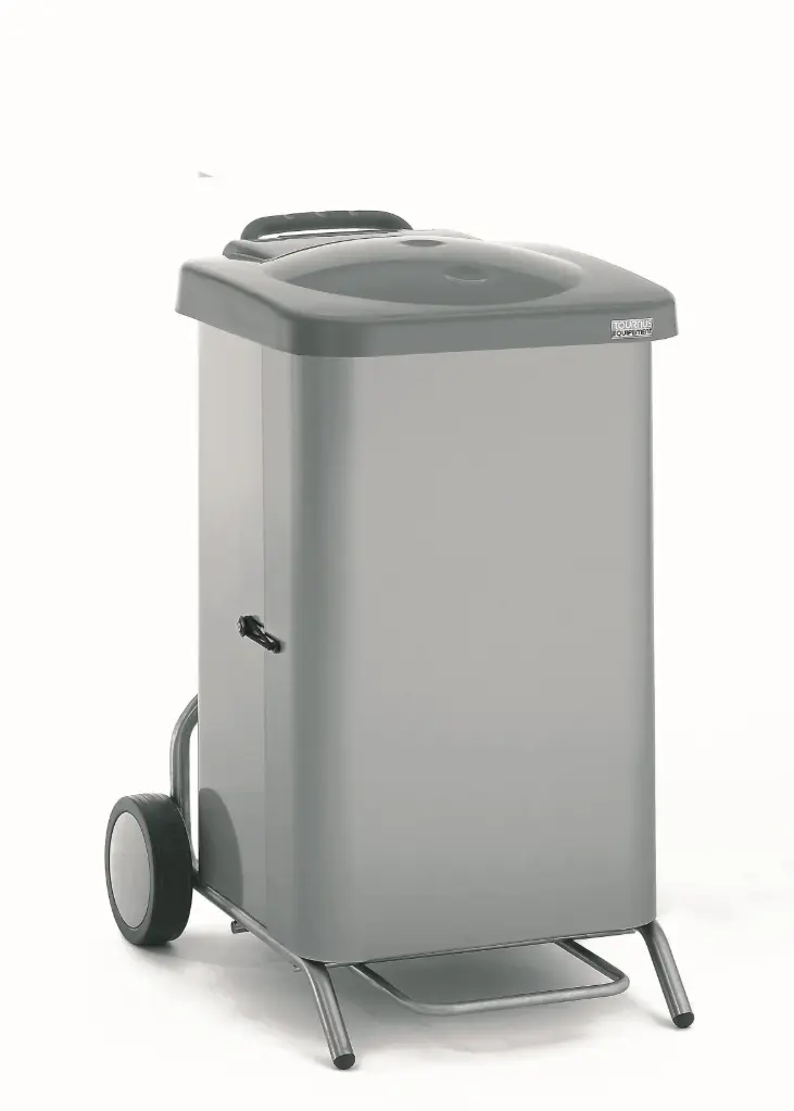 Porte-sac mobile inox, couvercle à pédale, 70 litres