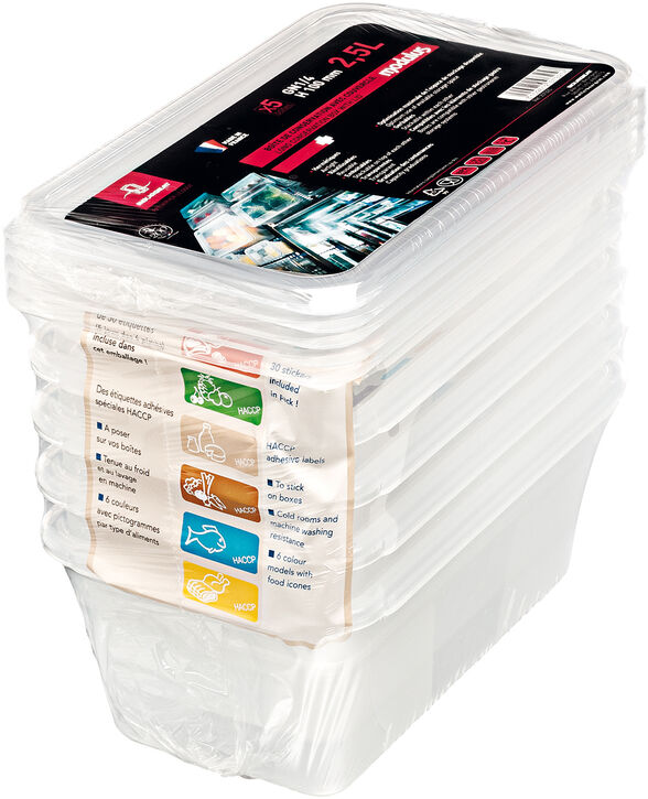 5 BOITES RIGIDES 1/4- avec couvercle - 3,5L