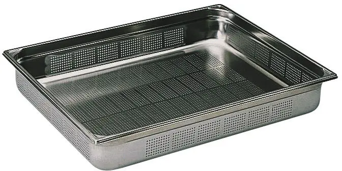 BAC GASTRONORME PERFORÉ INOX SANS ANSE GN 2/1 - Hauteur 5.5 cm