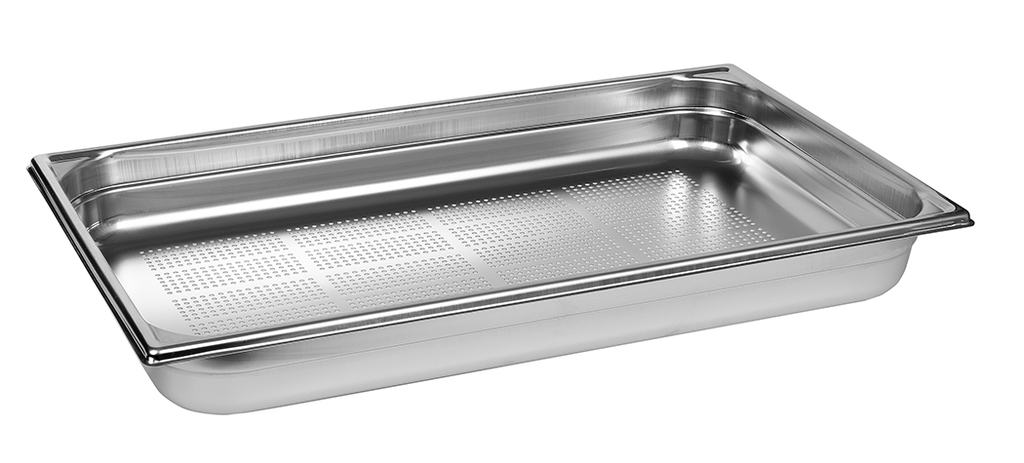 BAC GASTRONORME PERFORÉ INOX - SANS ANSE - GN 1/1 - Hauteur 6,5 cm