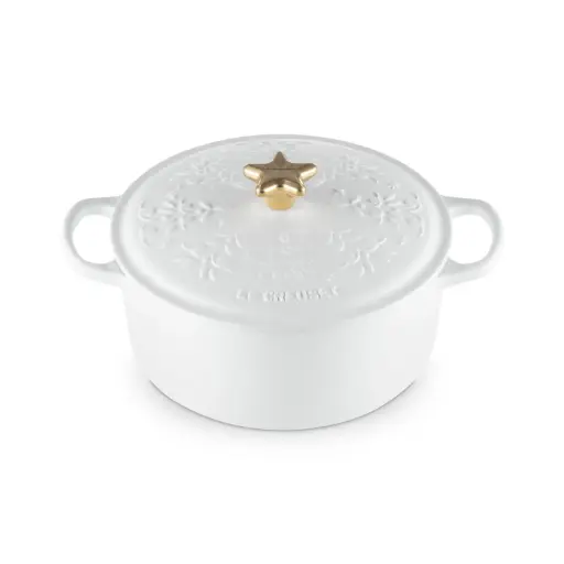 [21886244314469] Cocotte ronde Signature Ø24 BLANC - Noël étoile doré