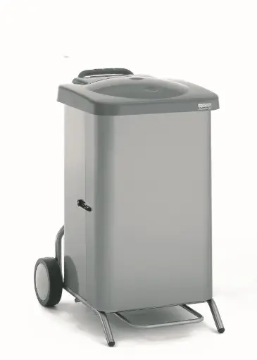 [804467] Porte-sac mobile inox, couvercle à pédale, 70 litres